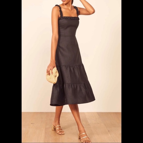 Reformation Dresses & Skirts - Reformation Hyla black ruffle strap midi dress
